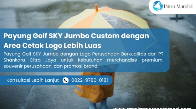 Payung Golf SKY Jumbo Custom dengan Area Cetak Logo Lebih Luas