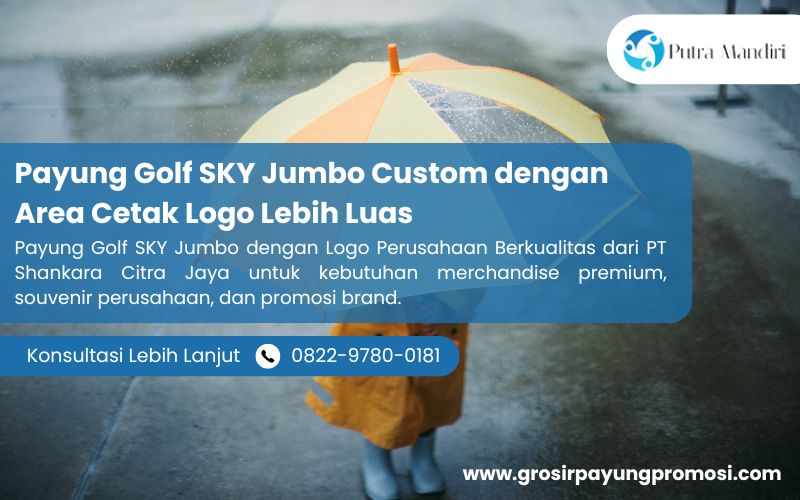 Payung Golf SKY Jumbo Custom dengan Area Cetak Logo Lebih Luas