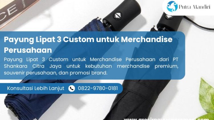 Payung Lipat 3 Custom untuk Merchandise Perusahaan
